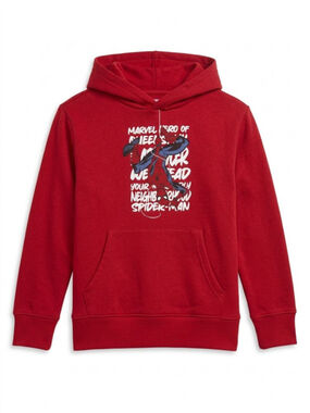 Boys Size 8 Marvel Spider-Man Red Hoodie – Superhero Graphic Pullover Sweatshirt